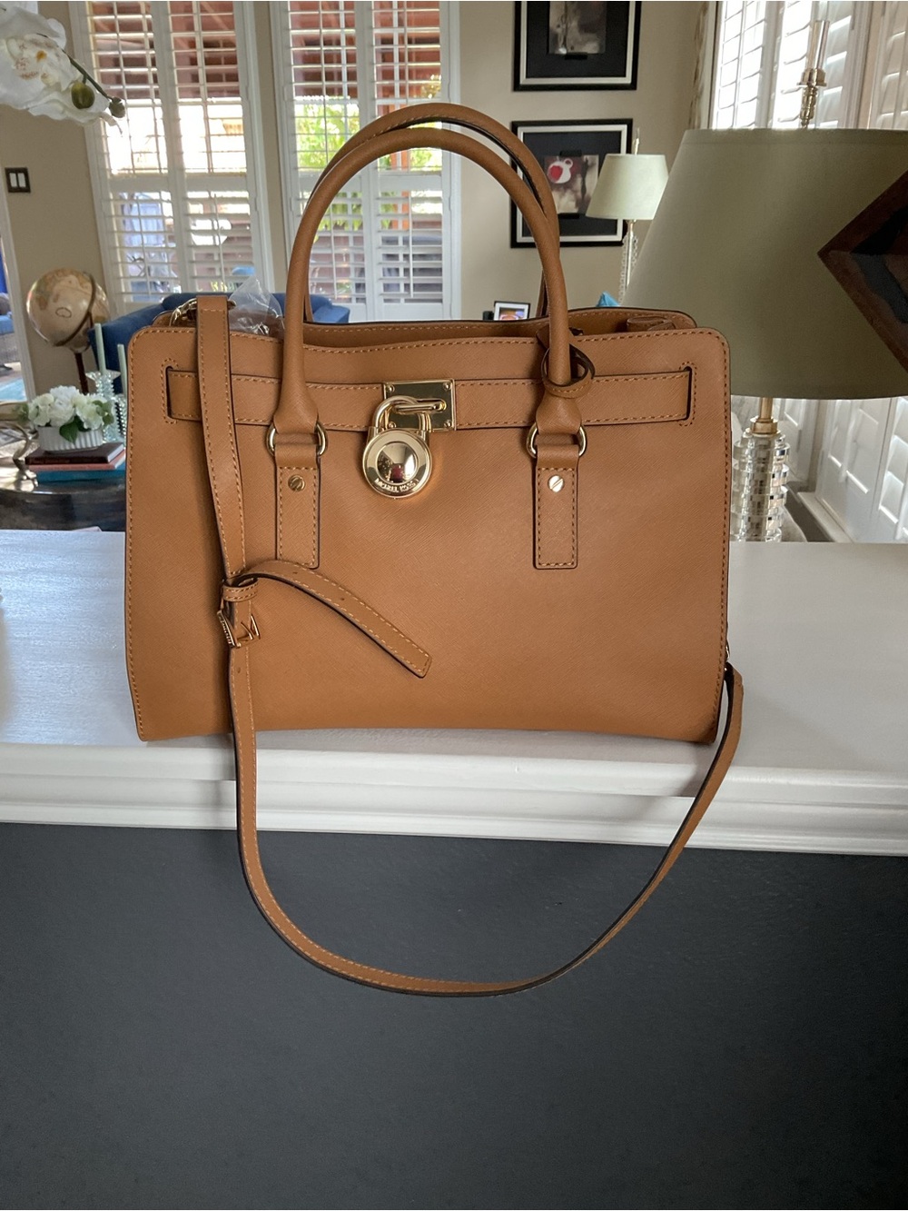 Michael Kors Cognac Leather Satchel with Gold Hardware